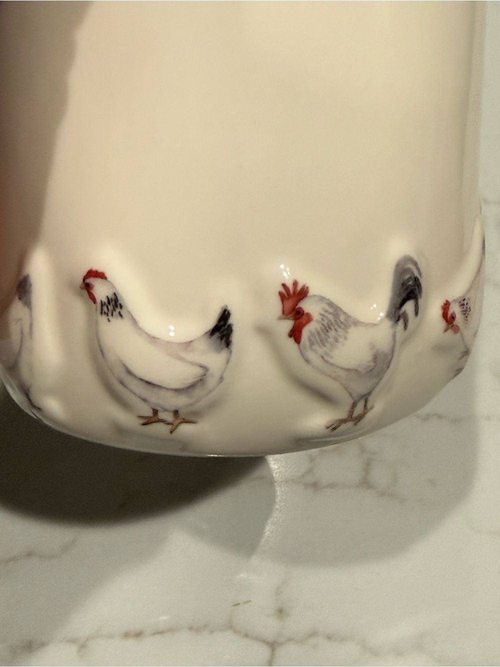 Rae Dunn White Ceramic Mug with Rooster Motif ‘Just Clucking Around’ NWT - Picture 4 of 6